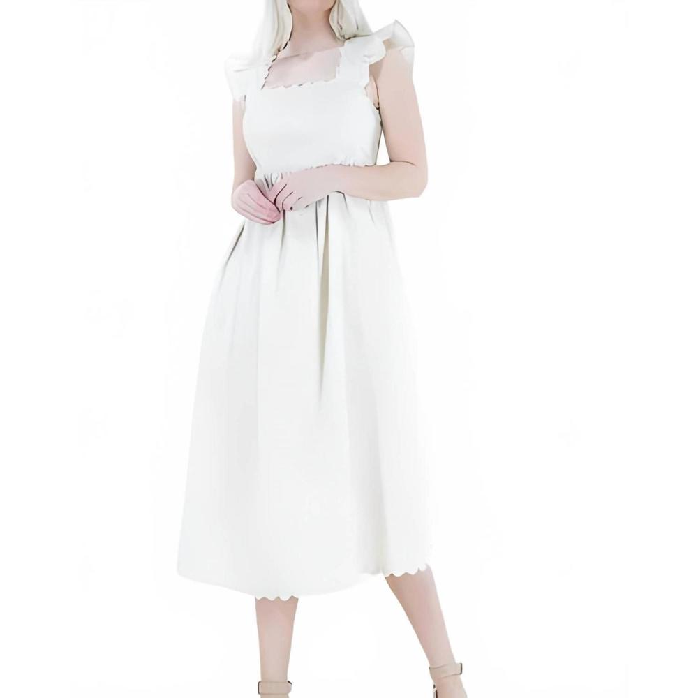 NEW ORIGINAL USA scalloped with pockets midi dress in beige